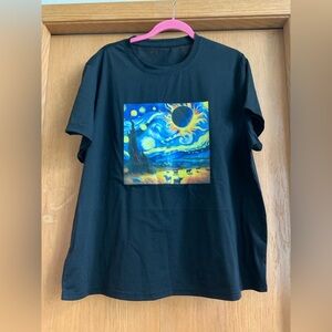 Black T-Shirt with Starry Night/Cattle Ranch print - NWOT